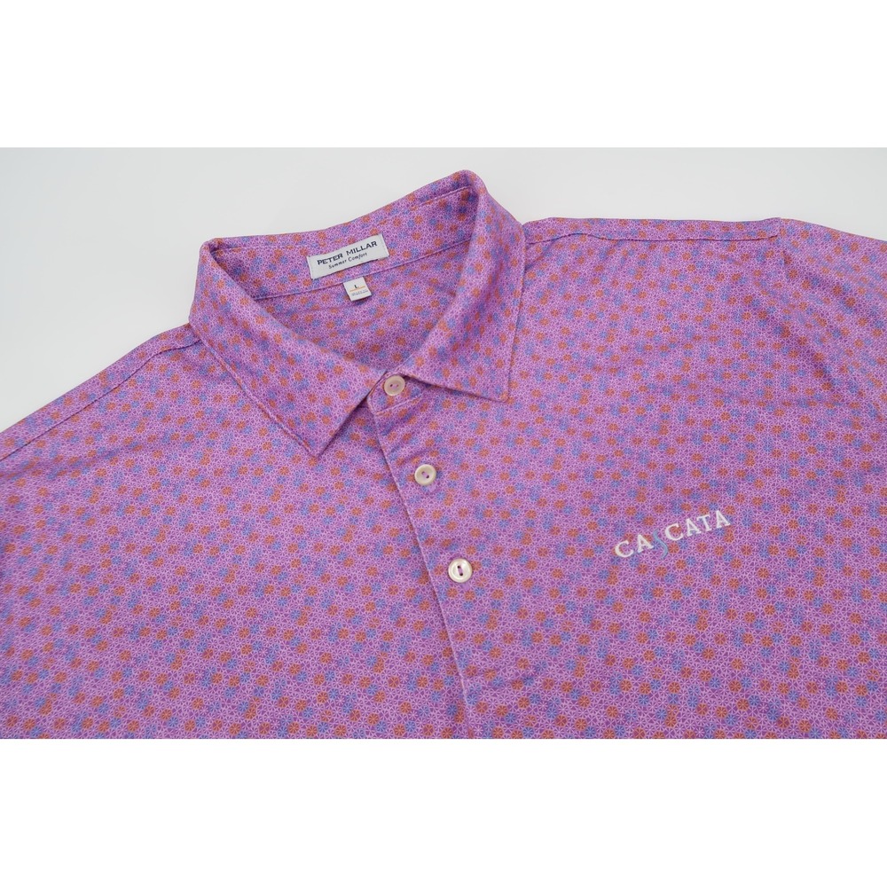 Peter Millar Summer Comfort Polo Shirt Mens Large Purple Geometric Cascata Golf